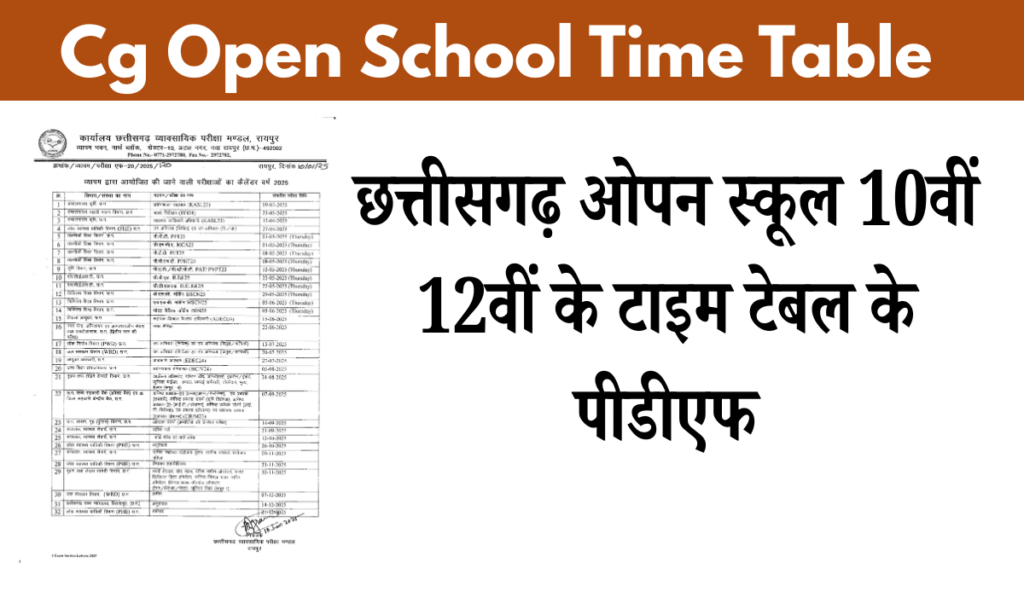 CG Open School Time Table 2025