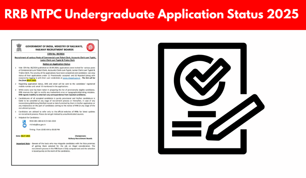 RRB NTPC Undergraduate Application Status 2025 Out