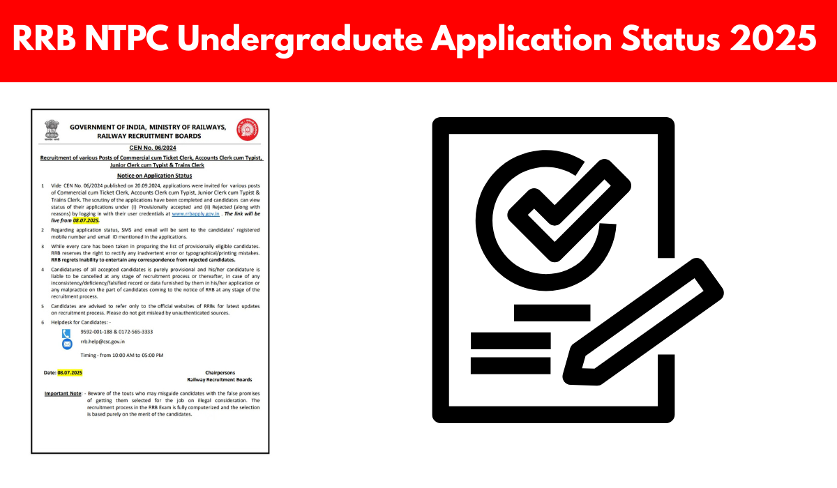 RRB NTPC Undergraduate Application Status 2025 Out