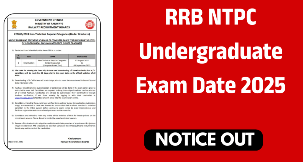 RRB NTPC Undergraduate Exam Date 2025