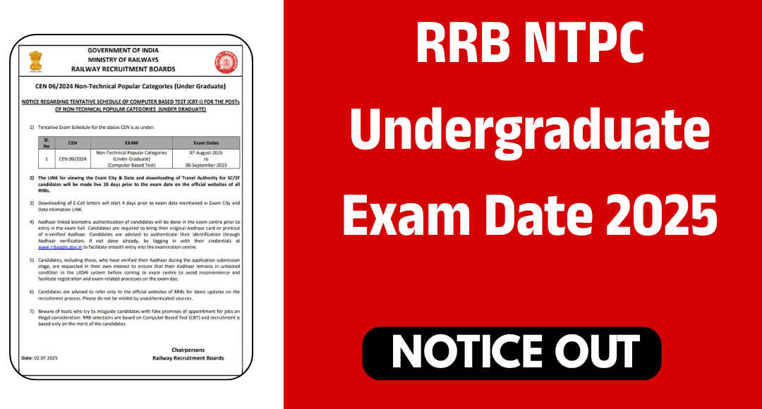 RRB NTPC Undergraduate Exam Date 2025